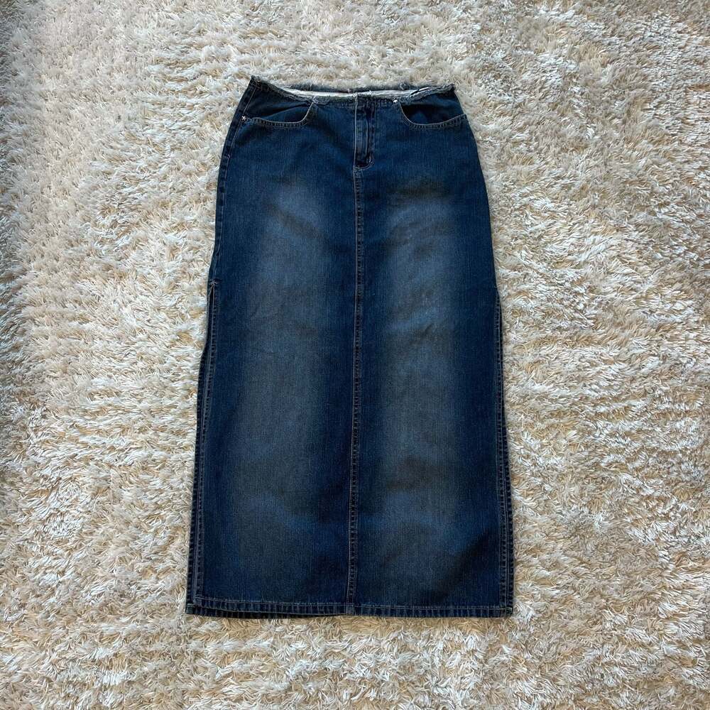 Bubblegum USA Y2K Raw Hem Dual Side Slit Denim Maxi Skirt Size 5/6